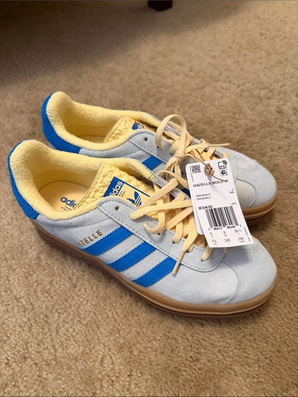 adidas women’s Gazelle Sneakers in Light Blue, Bright Blue and Yellow